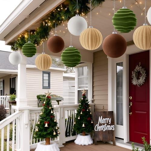 Syhood 8 Pcs 6 Inch Velvet Christmas Balls Large Ornaments, Neutral Color