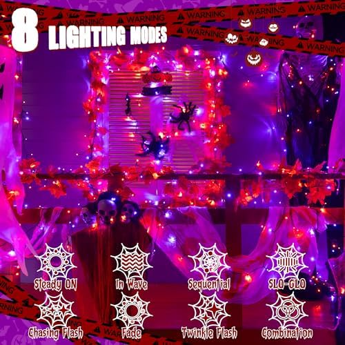 Ollny Halloween Lights Outdoor, 100 LED 33FT Orange and Purple Halloween Decorations with 8 Modes Timer, Plug in String Lights for Indoor Bedroom Home Party Outside