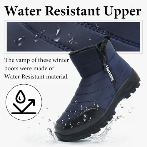 Hanani Mens Winter Snow Boots Fur Lined Warm Ankle Boots Zipper Closure Waterproof Outdoor Boots Men's Lightweight Comfortable Shoes