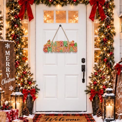 Merry Christmas sign Gingerbread Christmas Decorations Hanging Wooden Sign