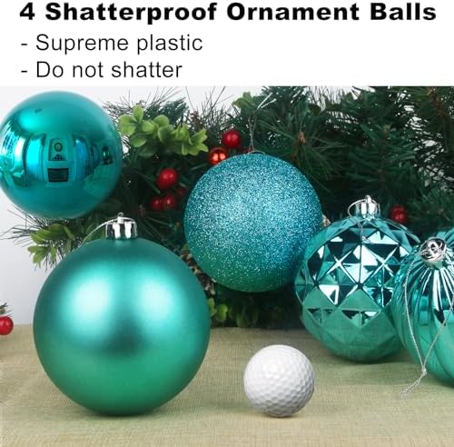 Teal 4.0" Large Christmas Balls - Christmas Tree Decoration Ornaments Shatterproof Hanging Balls for Birthday Halloween Holiday Wedding Decorations Set of 4pcs