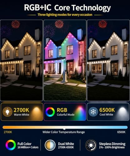 500FT Permanent Outdoor Lights , RGB+IC Smart Christmas Lights for House