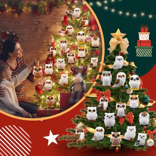 Skylety 15 Pcs Woodland Animal Ornaments Bulk,Various Owls