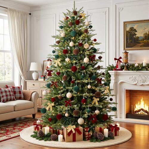 SHareconn 80pcs Velvet Christmas Tree Balls Ornaments Set Decorations Red