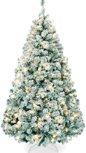 Best Choice Products Pre-Lit Sage Green Christmas Tree, 4.5ft Artificial Flocked Full Fir Tree, Holiday Decoration w/ 200 Lights, 400 Branch Tips