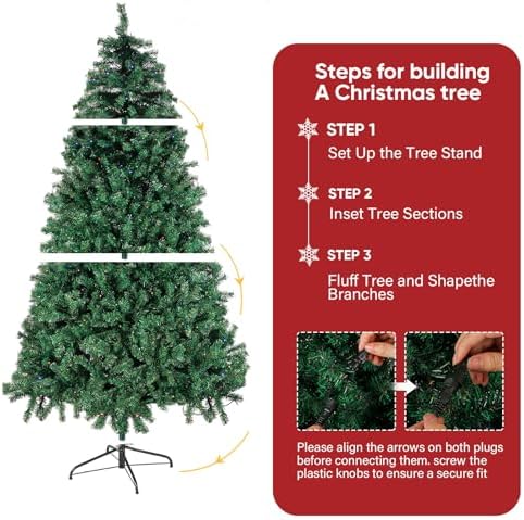 Northroad 7ft Pre-lit Artificial Christmas Tree, Prelit Xmas Tree w/1592 Branch Tips & 500 UL Listed Lights with Remote Control,Timer for Xmas Decoration,Green