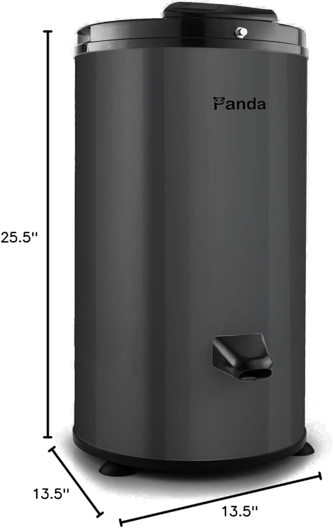 Panda 3200 RPM Portable Spin Dryer – 22lbs Capacity, Stainless Steel Drum & Outer Case, 110V – Sleek Dark Gray