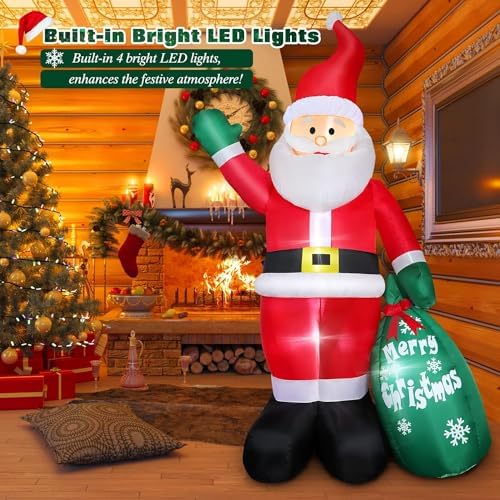 8 FT Christmas Inflatable Santa Claus Outdoor Decoration for Yard, Blow up Santa Decor with Big Gift Bag, Built-in LED Lights for Garden Patio Lawn Home Indoor Winter Holiday Party, IP44 Weatherproof
