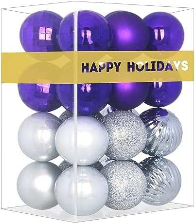 Purple & Silver 3.2" Large Christmas Balls - Christmas Tree Decoration Ornaments Shatterproof Hanging Balls for Birthday Halloween Holiday Wedding Decorations Set of 24pcs