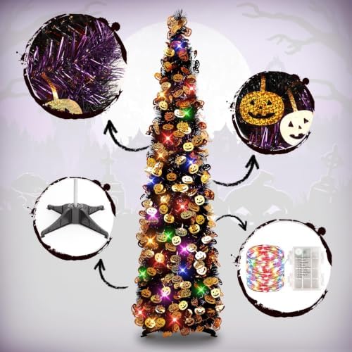 N&T NIETING Halloween Tree Decorations with Lights, 5FT, Black Purple