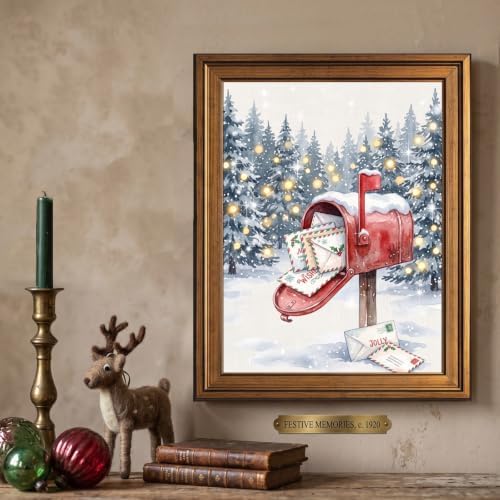 Framed Red Mailbox Holiday Canvas Print Gold Frame Inch 8x10