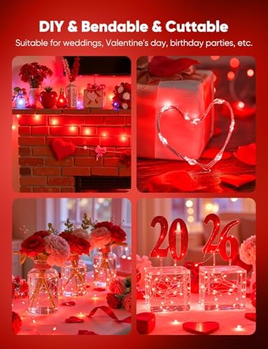 Brightown 12 Pack LED Fairy Lights, Waterproof, Red, 7 Feet, 20 LEDs, Battery Operated, Flexible Silver Wire, Safe, Energy Saving, Long-Lasting, Indoor and Outdoor Use