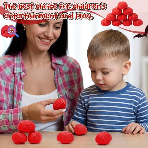 Skylety 100 Pcs Brain Balls Bulk Halloween Funny Toy, Red, Mini