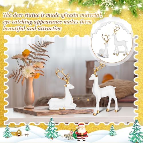 Thyle 4 Pcs Christmas Reindeer Decor Indoor Small White Resin Deer Figurine