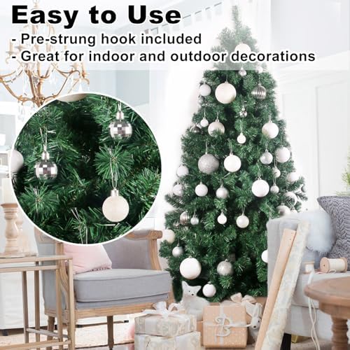 White & Silver 1.6" Small Christmas Balls Christmas Tree Decoration Ornaments Shatterproof Hanging Balls for Birthday Halloween Holiday Wedding Decorations Set of 12pcs