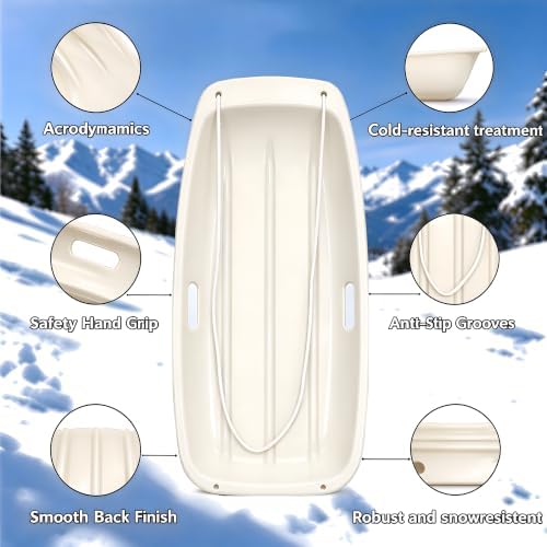 35" Snow Sled for Kids & Adults, Cold Resistant Flexible Toboggan