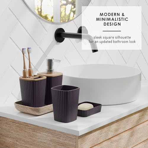 Clara Clark Bathroom Set - Purple Bathroom Accessories Set, 6PC Bathroom Accessory Set, Bathroom Sets with Toilet Brush, Trash Can & Soap Dispenser