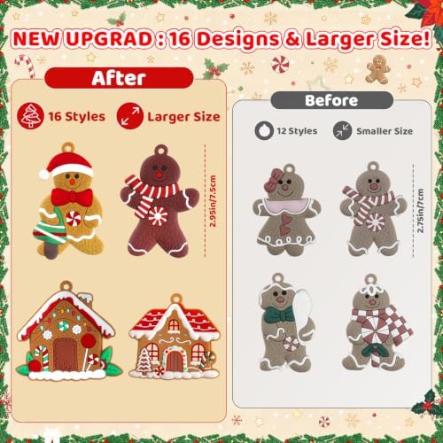 kockuu 16pcs Gingerbread Man Ornaments for Christmas Tree Decorations