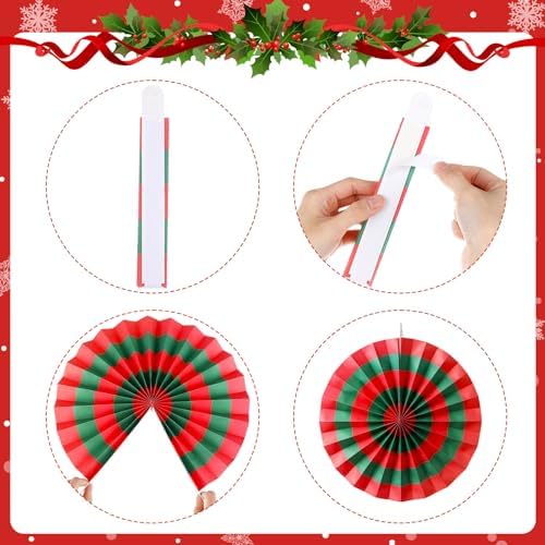 Outus 18 Pcs Christmas Hanging Decorations Candy Paper Fans Classic