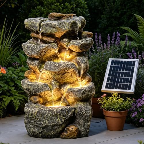 Solar Water Fountain Outdoor Cascading Design 5 Tier Feature Fountains