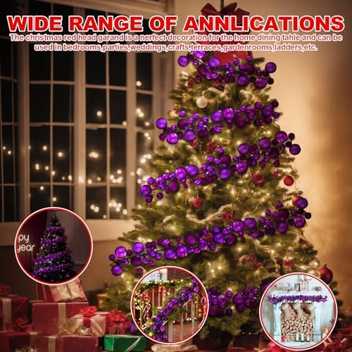 2 Pcs 6 ft Christmas Ball Ornament Garland, Purple