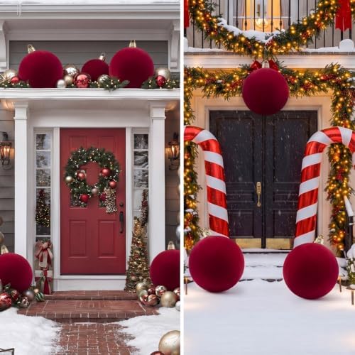 Threan 12 Inch Large Burgundy Velvet Christmas Ball Ornaments
