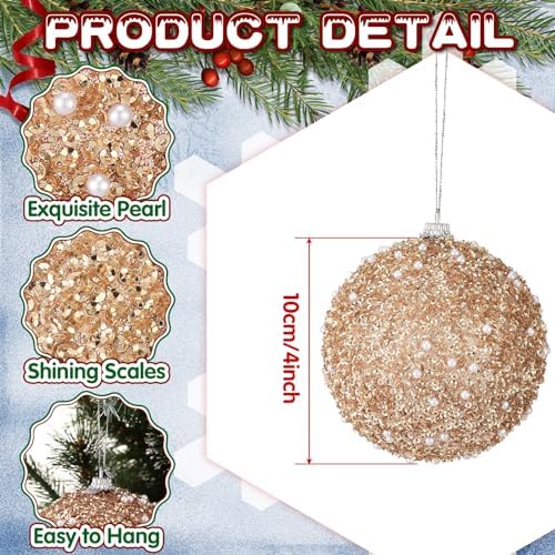 Lyrow 24 Pcs 4" Christmas Ball, Rose Gold