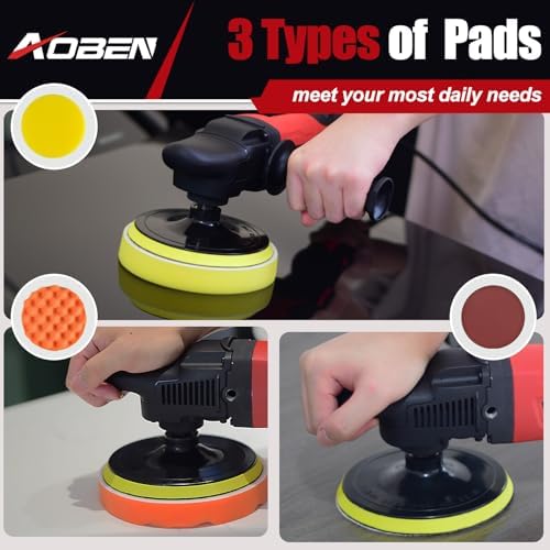 AOBEN Car Buffer Polisher,Rotary Polisher,1600W Car Polisher Waxer with 6 Variable Speed,with Foam/Wool Pads & Sandpaper for Polishing, Waxing, Scratch Removal