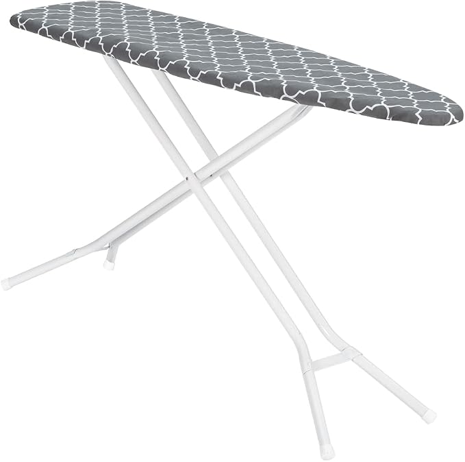 Full Size Ironing Board Made in USA – Gray Lattice by Seymour Home Products 4 Heavy-Duty Steel Legs Perforated Top for Steam Includes Cover & Pad Sturdy, Foldable Iron Board for Home & Laundry