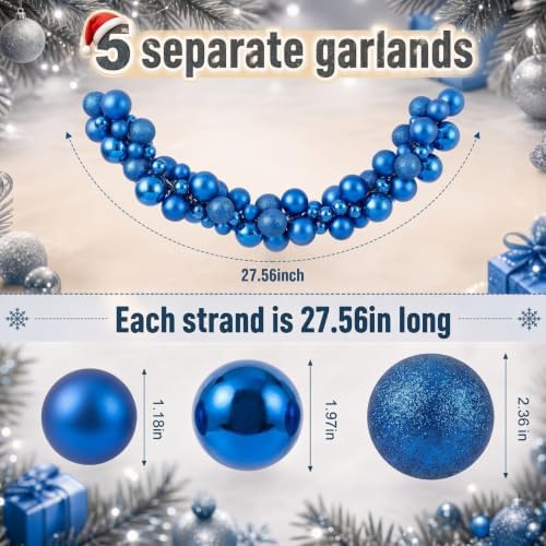 Silipull 5 Pcs 2.3 ft Large Christmas Ball Garland Ornaments, Blue