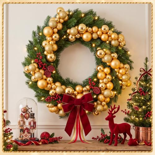 Silipull 5 Pcs 2.3 ft Large Christmas Ball Garland Ornaments, Gold