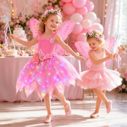 HUITEM Light up Fairy Costume for Girls Role Play Dress Up