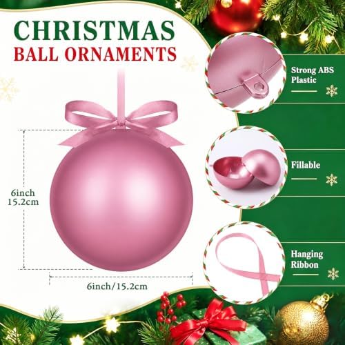 Weysat 12 Pack Large Christmas Plastic Ornaments Yard Tree,Pink,6 Inch