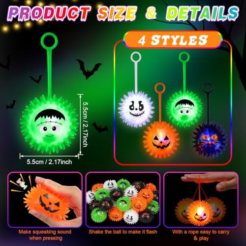 Sotiff 30 Pcs 2.5 Inch LED Halloween Spiky Stress Balls