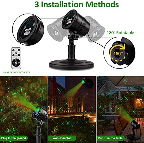 Christmas Projector Lights Outdoor, Led Christmas Laser Lights Landscape Spotlight Red and Green Star Show Waterproof with Remote Decorative Patterns for Indoor Outdoor Garden Patio Wall Holiday