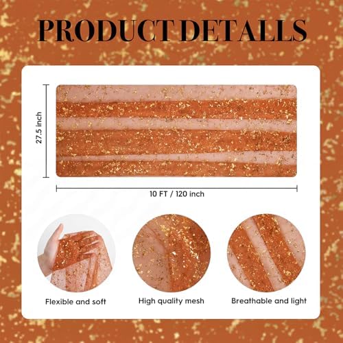 Artoid Mode 3PCS Caramel Gauze Gold Table Runner 120 Inch 10FT, Glitter Metallic Foil Sheer Dining Wedding Anniversary Holiday Table Decor for Home Party