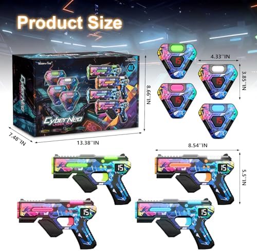 Laser Tag Set of 4, Lazer Tag Guns & Vests, Gift Ideas for Kids Teens and Adults, Cool Birthday Toys for Teenage Ages 8 9 10 11 12+Year Old Boy & Girls
