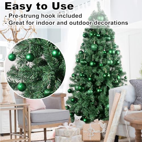 Emerald Green 1.6" Small Christmas Balls Christmas Tree Decoration Ornaments Shatterproof Hanging Balls for Birthday St. Patrick's Day Easter Mardi Gras Holiday Wedding Decorations Set of 24pcs