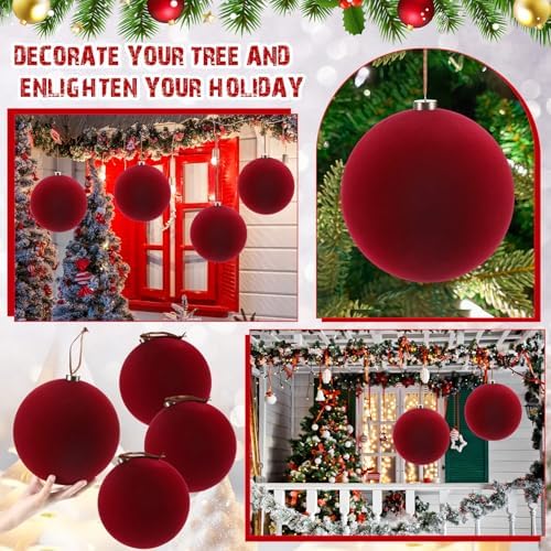 Weysat 6 Pcs 8 Inch Giant Velvet Christmas Ball Ornaments, Burgundy Red