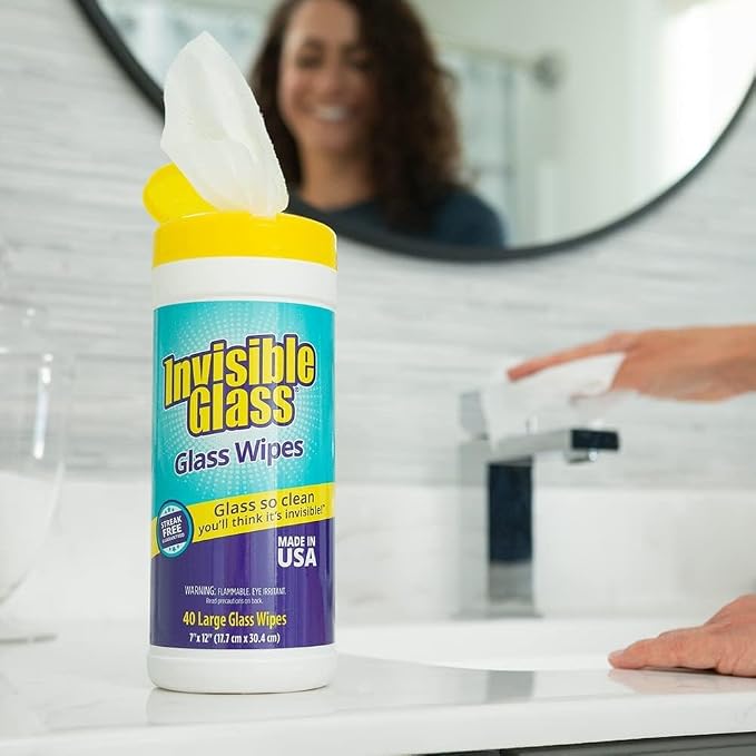 Invisible Glass 99096 4-Piece Home Glass Cleaning Essentials Kit Including Reach & Clean Tool, Premium 19 Oz. Aerosol Glass Window Cleaner, (40) Glass Cleaning Wipes, (1) Waffle Weave Towel