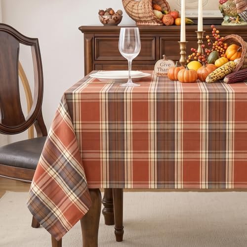 Fall & Thanksgiving Tablecloth Square, Tartan Plaid, 54x54 Inch