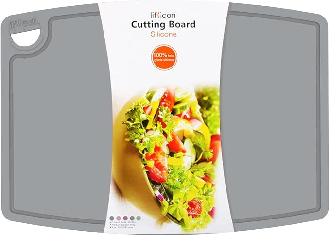 Extra Large Thick Silicone Cutting Boards for Kitchen 14.6'' x 10.43'' Flexible Cutting Chopping Boards/Mats Non-slip Deep Drip Juice Groove, Dishwasher Safe-Gray