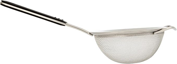 Restaurantware Fine Mesh Strainer 1 Count 12.6" x 5.5" x 2.3" with Silicone Handle Stainless Steel Extra Fine Mesh Strainer Heat-Resistant Handle Dishwasher-Safe for Rice, Quinoa, Pasta