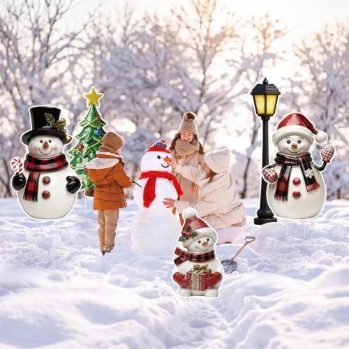 Leinuosen 5 Pcs Christmas Snowman Family Yard Signs Outdoor Decorations