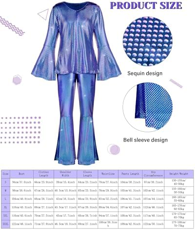 Jexine 70s Disco Outfit Women Sequin Sparkly Costume