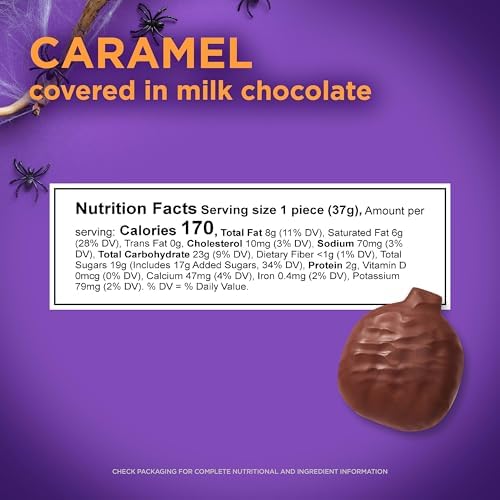 RUSSELL STOVER Halloween Milk Chocolate Caramel Pumpkin, 1.3 oz. (Pack of 18) - Bulk Halloween Candy