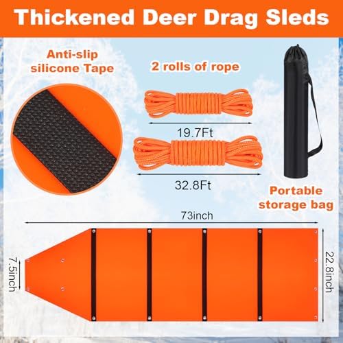 WinnerWhy 1.2mm Deer Drag Sled with Rope,Tapered-Anti Slip,Orange