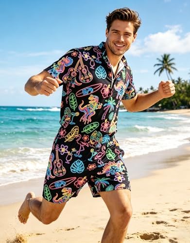 RAISEVERN Mens Romper Male Zipper Shorts Sleeve One Piece Bro Outfits