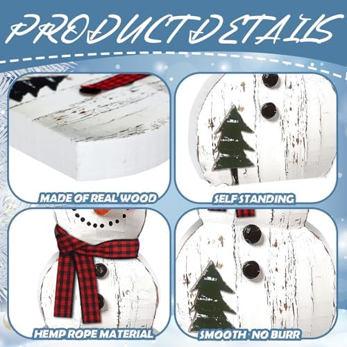 Barydat 3 Pcs Large Snowman Christmas Decoration Rustic Wooden Indoor Decor