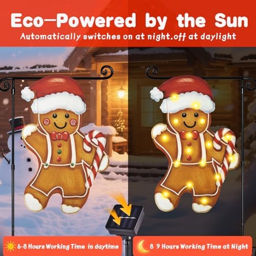 Lighted Christmas Gingerbread Garden Flag Decor, 12x18 In